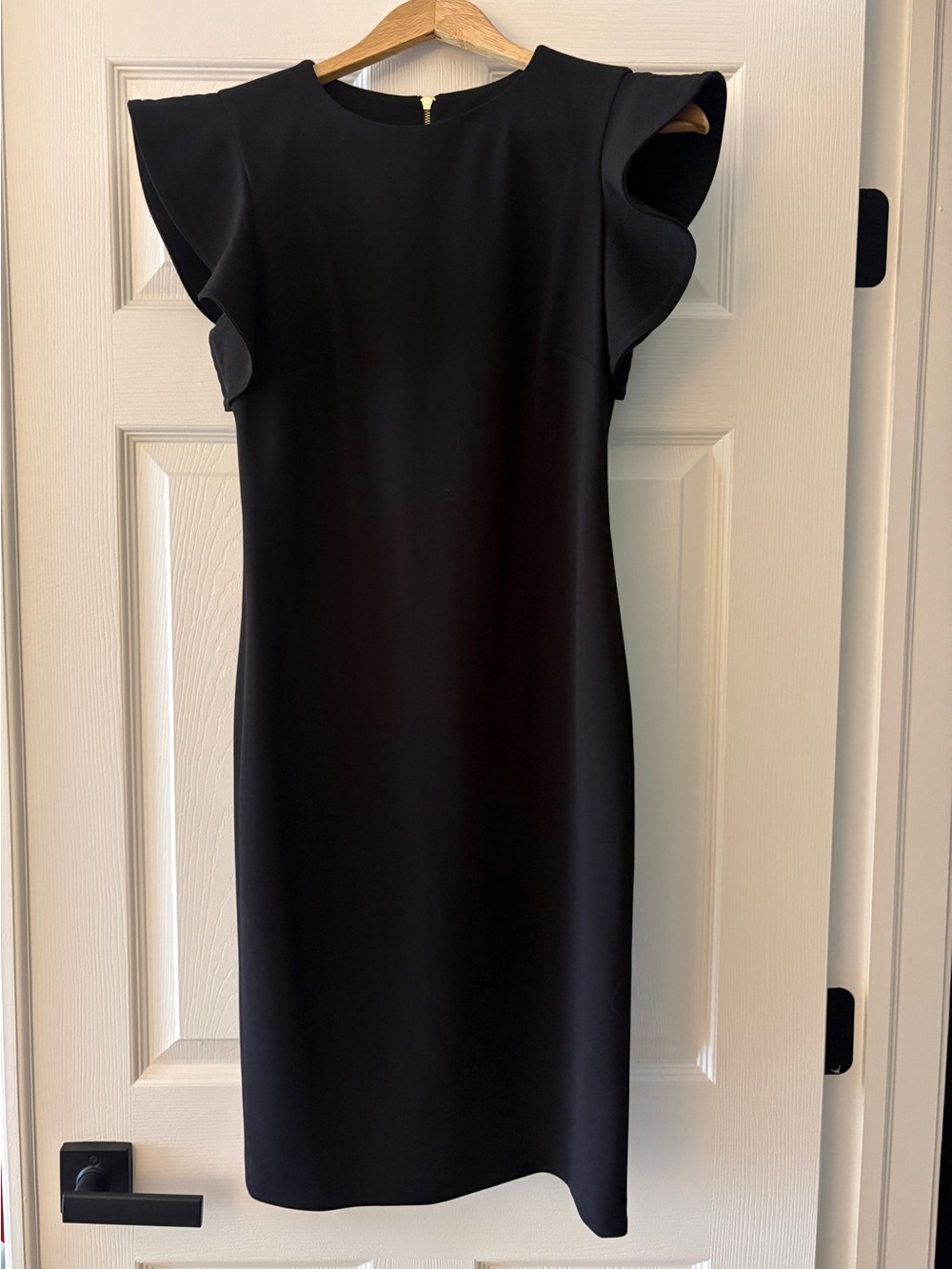 Calvin Klein Black Ruffle-Sleeve Midi Sheath Dress